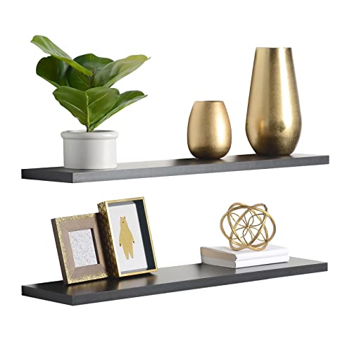 2Pack Floating Shelves 36" x 8" x 1", Black Reforested Natural Wood