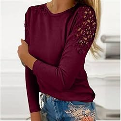iPOGP Women's Round Neck Solid Color Hollow