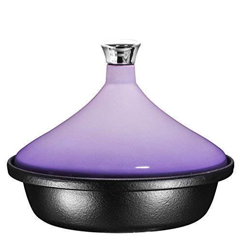 Cast Iron Tangine Pot with a Silver knob, Enameled Cast Iron Base and
