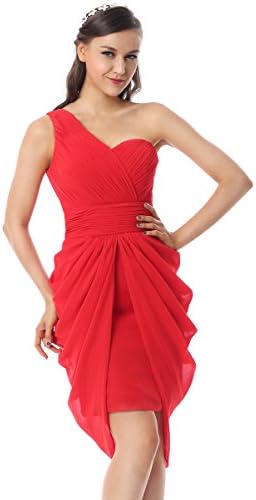 Sibeawen Women's 2015 Fashion Sexy One-shoulder Ruffles Chiffon Knee-Length Cocktail Celebrity Party Dresses Red US-2