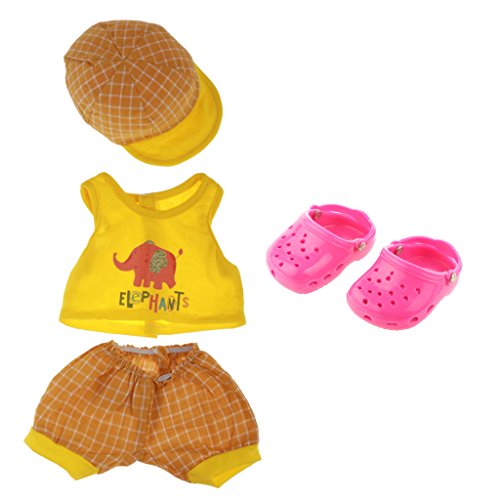 MonkeyJack Yellow Top Plaid Shorts Cap Pink Shoes Fit for 17'' inch Zapf Baby Born Doll