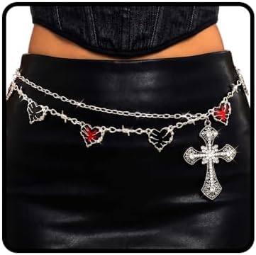 Silver Skull Chain Waist Belt - Black Women Silver Metal Chain Black Waistband Fashion Belt Pirate  main image 3