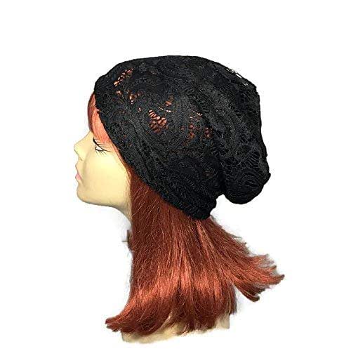 Black Lace Beanie Black Lace Slouchy Hat Womens Lace Hats