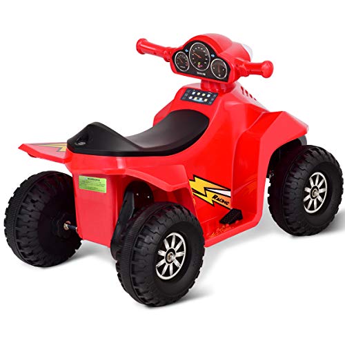 Costzon Kids Ride On Quad, 6V Battery Power Electric Car Vehicle, 4 Wheel Power Bicycle for Toddlers with Light (Red)