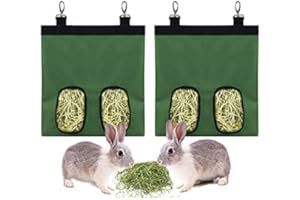 TANGTTY 2 Pieces Rabbit Hay Feeder Bag, Guinea Pig Hay Feeder Storage, Rabbit Hay Bag, Hay Bag Hanging Feeder for Rabbit Guinea Pig 600D Oxford Cloth Fabric (Green)