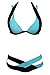 EVALESS Womens Bandage Cut Swimsuit Swimwear Bikini Set Blue Small Size