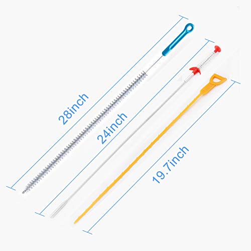 Omont Drain Clog Remover Drain Snake Drain Hair Remover Tool Kit,3 Pack 19.7 Inch Drain Auger 1 Pack 24 Inch Drain Relief 1 Pack 27.5 Inch Drain Cleanning Brush 1 Pair Housework Gloves