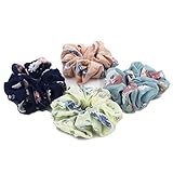 Susulu Set of 4pcs Women's Chiffon Flower Hair Scrunchies Chiffon Ponytail Holder (Mix Colors)