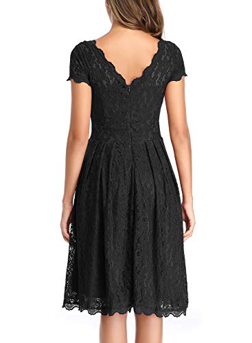 IHOT Women's Vintage Floral Lace Cap Sleeve Retro Swing Elegant Bridesmaid Dress,Black,XX-Large - Thumbnail 2
