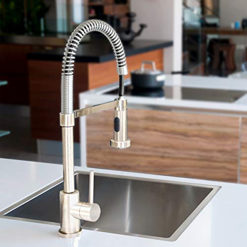MOWA HMU2318F 23 Inch Undermount 16 Gauge Stainless Steel Bar Prep Kitchen Sink, 10-inch Deep Laundry Sink w/Basket Strainer & Protection Grid + Brushed Nickel Pull-down Faucet Combo