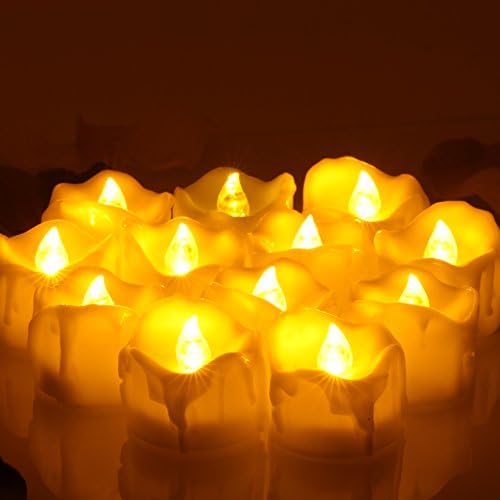 OMGAI LED Tea Lights with Timer Flameless Candles Realistic and Bright Flickering Electric Fake Candle Battery Operated 60+ Hours of Lighting Decorations for Home, Amber Color - Set of 12