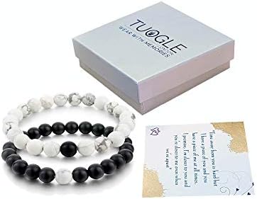 Tuogle London Distance Bracelets with Box | Friendship Bracelets | Charm Handmade Bracelets | Long Distance Relationship Bracelets | Couple Bracelets | Strong Elastic (8mm Beaded Bracelets)