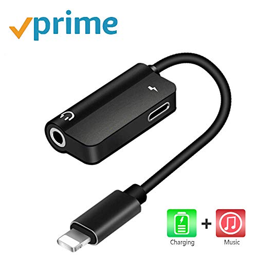 Headphone Adapter for iPhone Charger Jack 3.5 mm Jack Adapter, 2 in 1 Earphone Audio Jack Splitter Cable Support for iPhone 7/7p/8/8p/X Dongle Accessory Connector Compatible iOS 10.3 or Later