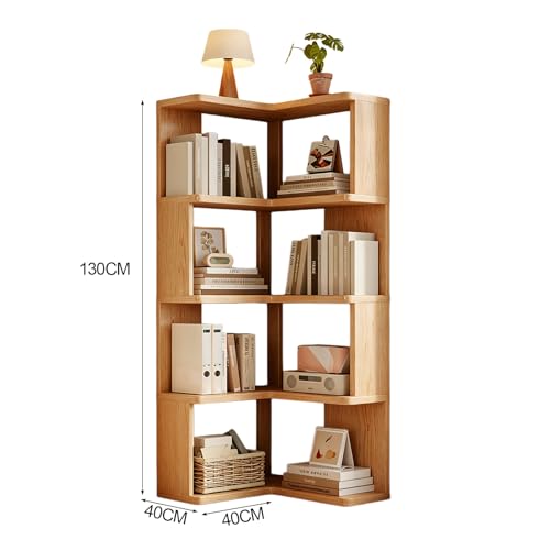 KINTOP Librero Esquinero de Pino Macizo, Estantería Angular para Sala y Recámara - Mueble Organizador para Libros, Plantas y Decoración, Diseño Minimalista(40 * 40 * 130cm)
