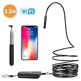 DBPOWER 2MP HD Wifi Endoscope Semi-rigid Cable 6 Adjustable Led IP67 Waterproof Wifi Borescope Inspection Snake Camera with Telescoping Handle for Android, iPhone, iPad, Samsung&Tablet(3.5M/11.5ft)