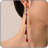Gothic Blood Drop Tassel Earrings for Women Vintage Red Black Crystal Dangle Earrings Halloween Star Moon Dark Earrings Victoria Vampire Cosplay Party Jewelry