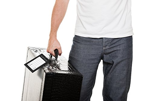 TUFFTAAG Personalized Luggage Tag Set w/ Business Card Holder - Customized Metal Suitcase Labels (5pk Black)