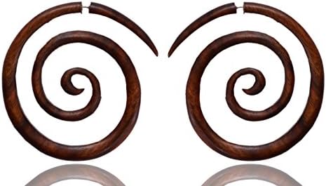 Ethnic Arts India Women's Boho African Taboo Tribal Big Spiral Fake Gauge Wood Earring Brown WER044A