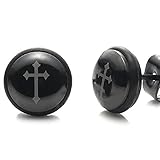 Beautiful Mens Jewelry Stainless Steel Black Cross Stud Earrings