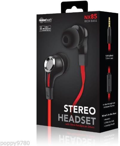 New Noisehush Nx85 Stereo 3.5mm Headset w/ Mic - Noise Isolation - Black / Red