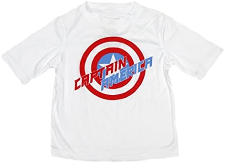Boys DC Comics Marvel Superhero Rash Guard Swimwear Shirt (Captain America White, 4/5)