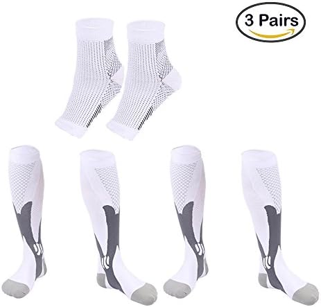 3 Pairs Graduated Compression Socks 20-30Mmhg Athletic Support Socks for Sports, Pregnancy, Flight Boost Stamina Long Socks (L/XL (W8-15.5 M8-14), White)