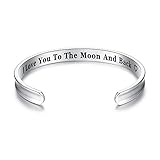 'I Love You to the Moon and Back' Cuff Bangle Bracelets, Jewelry Gifts for Women, Girls, Her, Wife, Mom