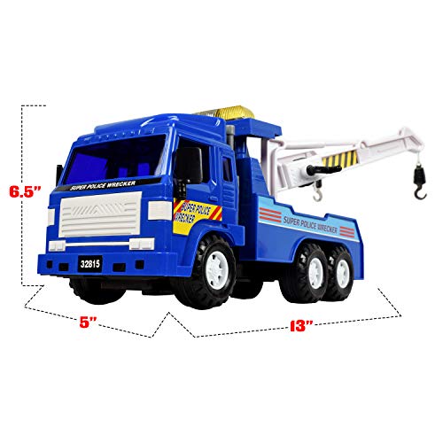 WolVol Big Heavy Duty Wrecker Tow Truck Police Toy for Kids with Friction Power (with Double Hooks)