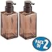 mDesign Glass Refillable Foaming Hand Soap Dispenser Modern Square Pump Bottle for Bathroom Vanities or Kitchen Sink, Countertops - 2 Pack - Sand Brown/Bronze