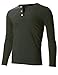 FLATSEVEN Men's Slim Fit Casual Long Sleeve Henley T Shirt (THL100) Army Green, L