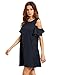 Milumia Women's Summer Cold Shoulder Ruffle Sleeves Shift Dress Navy L