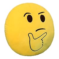 KSBO Emoji Smiley Emoticon Yellow Round Cushion Stuffed Plush Soft Pillow (Thinking)