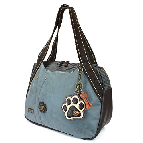 Chala Large Bowling Tote Bag with coin purse Indigo (Ivory Paw Print - Indigo)