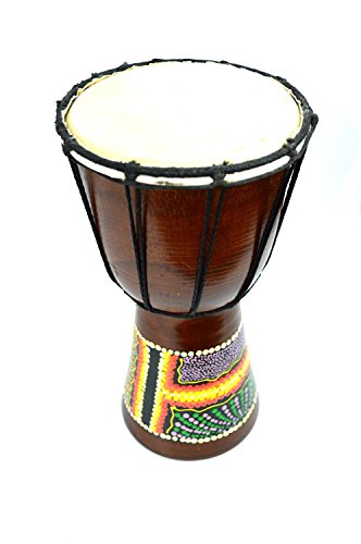 DJEMBE DRUM BONGO HAND CARVED AFRICAN ABORIGINAL DOT ART DESIGN by Bethlehem Gifts TM (12 inches)