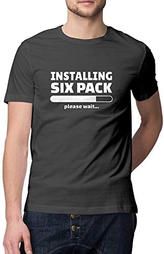 Mobicture Printed T-Shirt for Men | Installing Six Pack Gym Motivation Funny Quote T-Shirt | Half Sleeve T-Shirt | Round Neck T Shirt | 100% Cotton T-Shirt