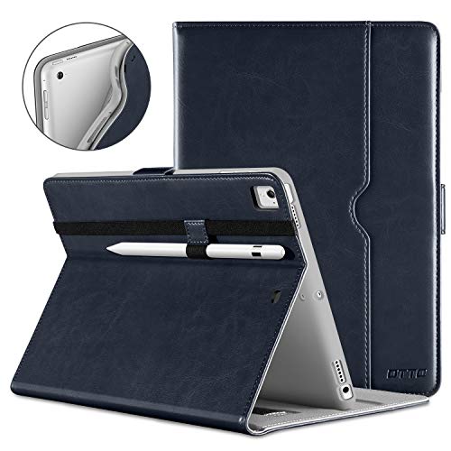 DTTO New iPad 9.7 Inch 5th/6th Generation 2018/2017 Case with Apple Pencil Holder, Premium Leather Folio Stand Cover Case for Apple iPad 9.7 inch, Also Fit iPad Pro 9.7/Air 2/Air - Blue(Grey Lining)