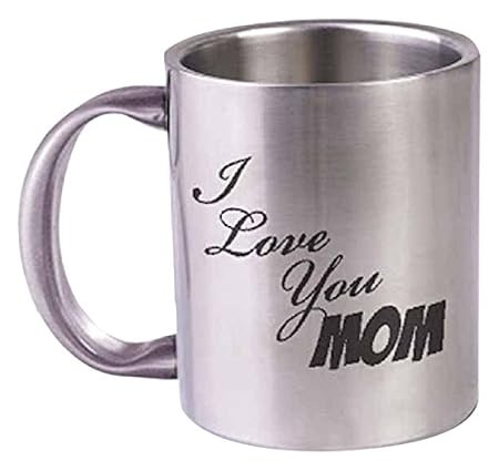 Hot MuggsI Love You Mom Stainless Steel Mug, 350ml, Silver