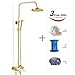 Polished Gold Shower Set 8-Inch Rainfall Shower Head Brass Shower Faucet Kit with Hand Held Spray High End Luxury