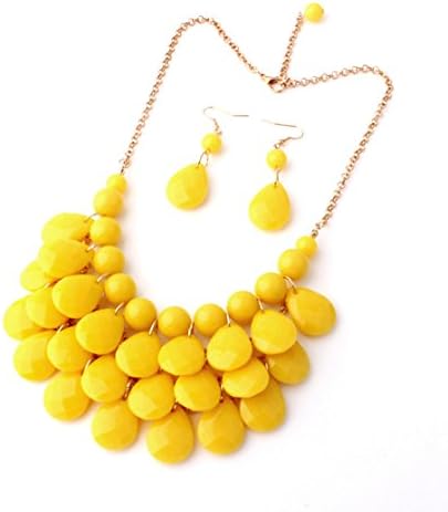 Layered Dangling Bubble Statement Necklace and Earring Set, 1pc Necklace and 1 Pair Earring (Yellow)