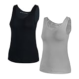 DR. MAのGOTEK Camisoles Women Built-in Shelf Bras, Comfortable Padded Bra Women cami, Wide Straps Tank Top (2X-Large, Black/Gray(2pcs))