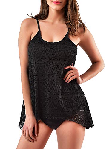 Zando Women's Stripes Tankini Top Bikini Swimwear with Brief 2 Piece Bathing Suits S-3XL Plus Size