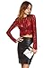 MAKEMECHIC Women's Long Sleeve Sexy Sheer Blouse Mesh Lace Crop Top Burgundy L