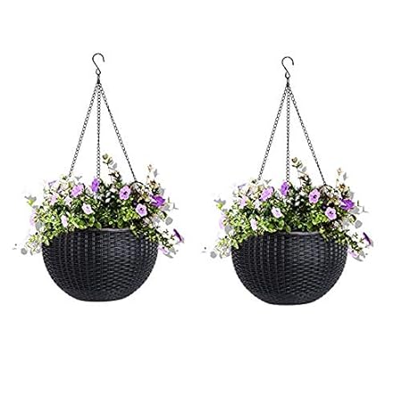 AASHU Self Watering Hanging pots for Plants Balcony,pots for Indoor,pots for Outdoor Plants (8.5 inch,-Color- Dark Brown) -Pack of 2