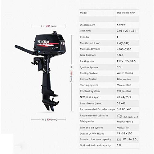 ZHFEISY Outboard Motors - Boat Motor Engine Boating & Sailing Boating Equipment Hunting & Fishing Trolling Motors (6HP & 2-Stroke, Water-Cooling)