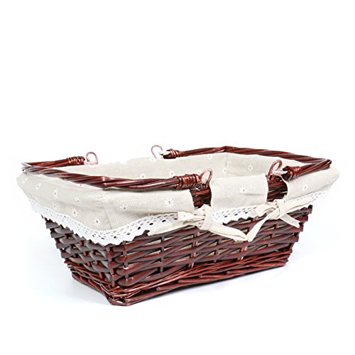 MEIEM Wicker Basket Gift Baskets Empty Rectangular Willow Woven Picnic Basket Easter Candy Basket Large Storage Basket Wine Basket with Handle Egg Gathering Wedding Basket (Brown)