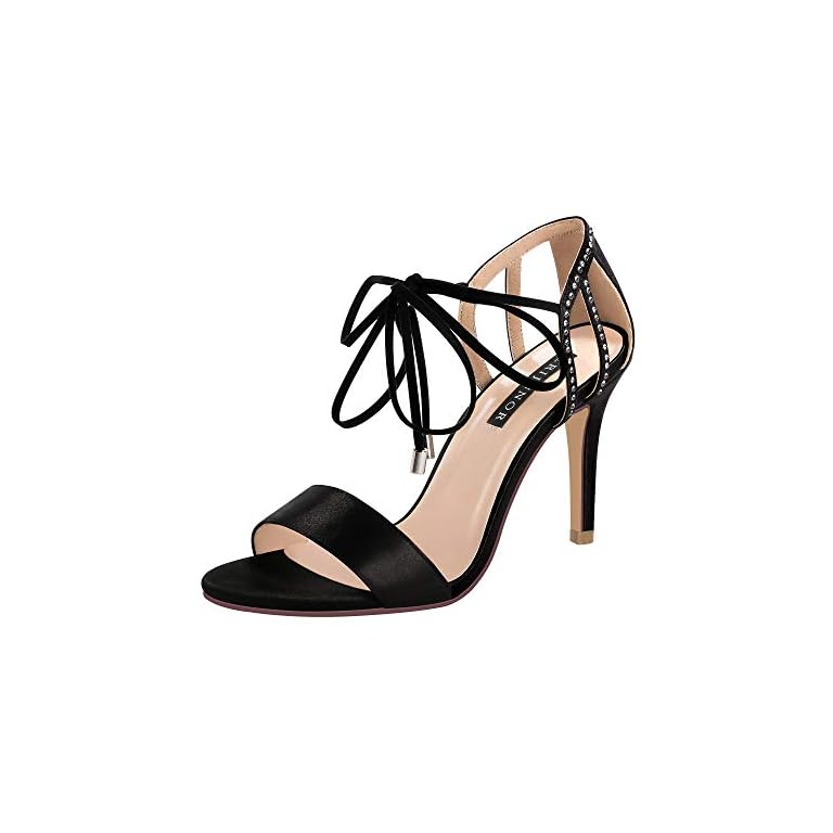 black tie up heeled sandals