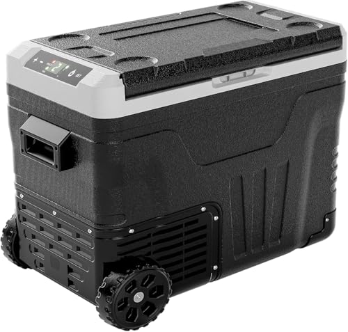EUHOMY 12 Volt Refrigerator, 47QT(45L) Dual Zone Electric Cooler, Portable Freezer 12V/24V DC 110-240V AC, 12V Fridge -4℉~68℉, 12V Cooler with Wheels & Basket for Travel, Truck, Boat, Camping