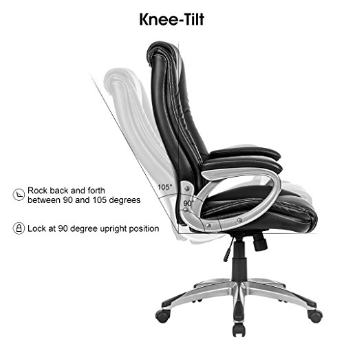 LANGRIA HighBack Executive Office Chair Black Faux Leather Computer