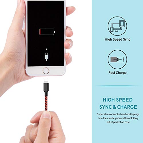 Lightning Cable, Hootech iPhone Charger Cables, 5Pack 3FT 2x6FT 2x10FT to USB Syncing Data and Nylon Braided Cord Charger for iPhone Xs Max, XR, X, 8, 7, Plus, 6, 6S, 6 Plus, 5, 5C, 5S, SE - Red - Thumbnail 2