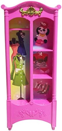 XLW Girl's Cute Barbie Doll Clothes Armoire Wardrobe Storage Closet Furniture Play Set